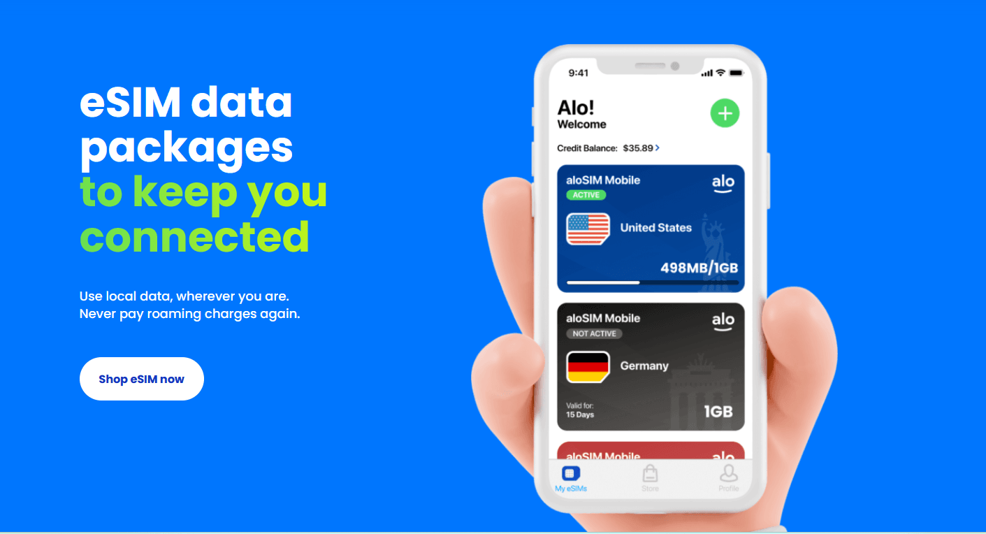 AloSim offers eSIM plans for 170+ countries